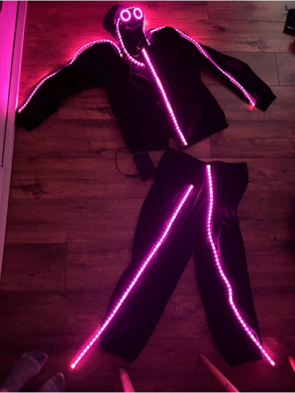 Black LED Light-Up Hoodie and Jogger Set in Hot Pink